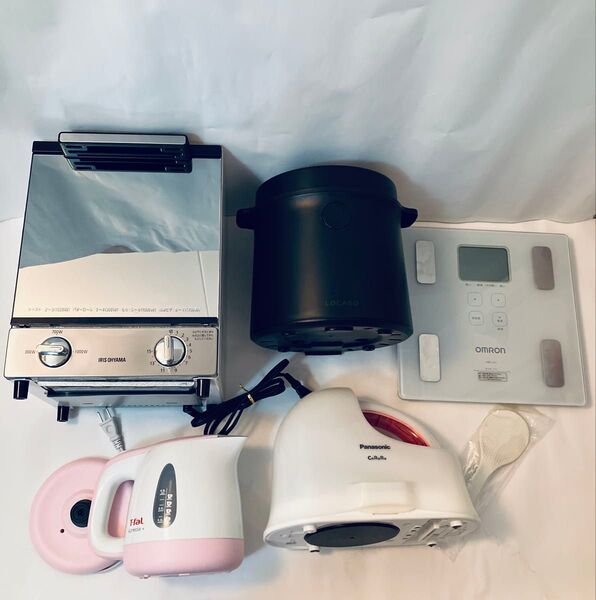 電気ケトル スチームアイロン オーブントースター オムロン体重計 ロカボ 糖質カット炊飯器 まとめ売り 5点セット ばら売り可能