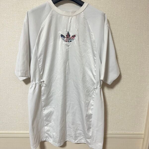 【大人気】アディダス 切り替えTシャツ ワンピース 白