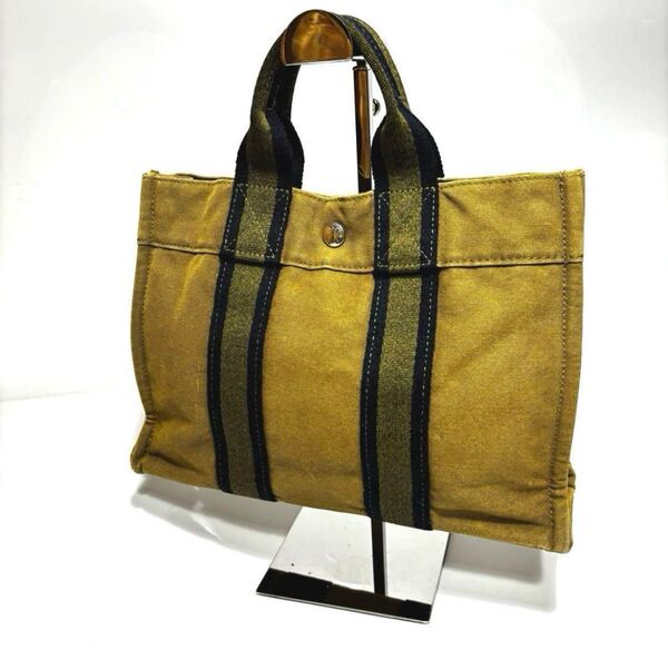 【美品】 HERMES フールトゥ PM トートバッグ キャンバス カーキ