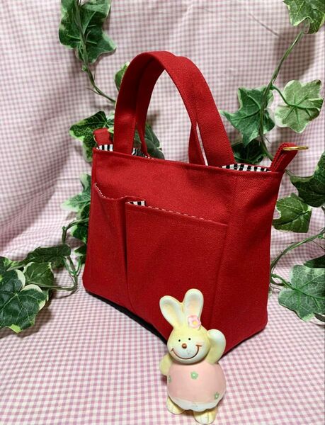 外付けポケット付Dカン付ミニバッグ☆Mバッグインバッグ 8号帆布3wayタイプ