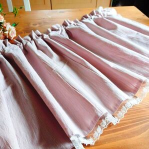 カフェカーテン ダスティピンクコットン♪ 薔薇 バラのチュールレース 可愛い 大人ピンク 綿 お洒落 素敵 シャビーシック