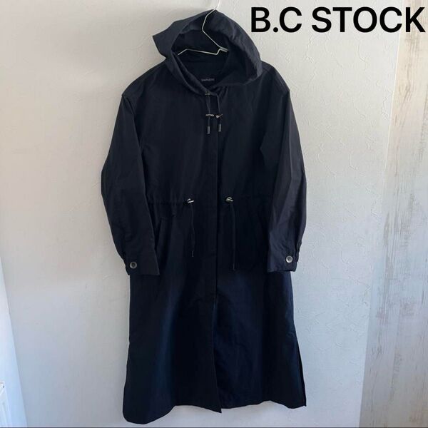 B.C STOCK シンプリシティエ ロングコート スプリングコート フード付き ネイビー