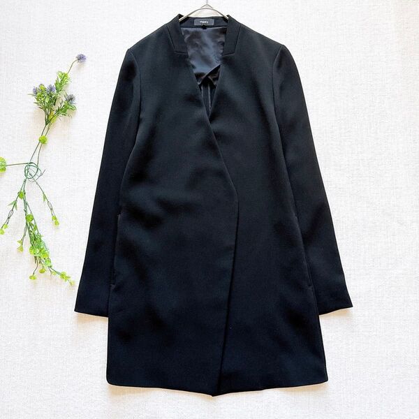 【極美品】セオリー WINOLA ノーカラー ロングジャケット サイズ2