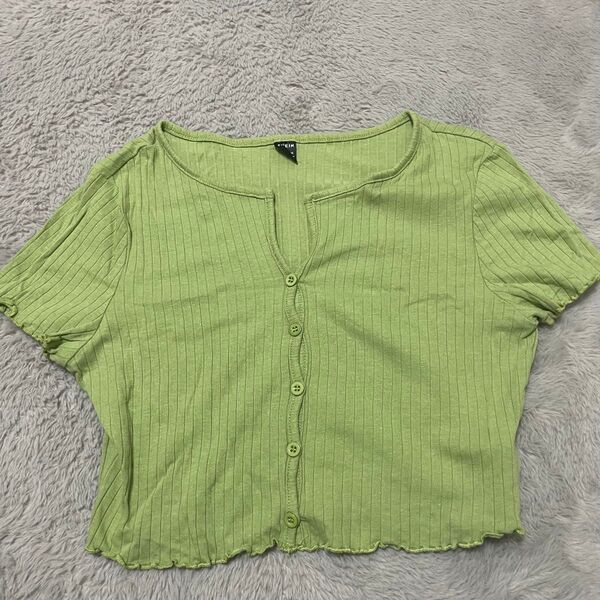 SHEIN シーイン タイトニット トップス カーディガン 半袖 グリーン