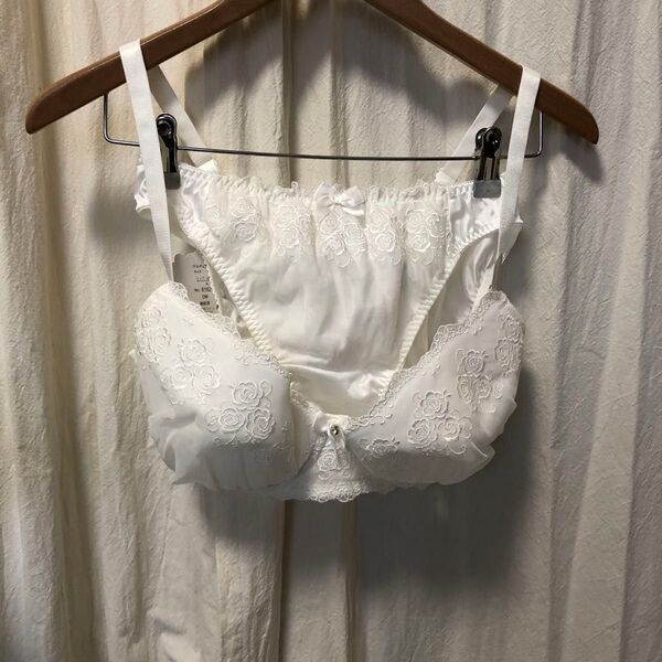 新品 花柄刺繍 ホワイトブラジャー バラE95ショーツ 4L 大きいサイズ