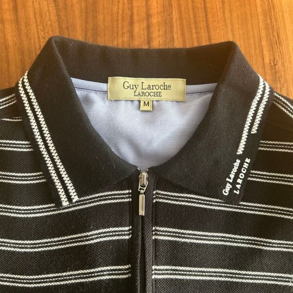 Guy Laroche ジップアップポロシャツ ボーダー柄 Mサイズ