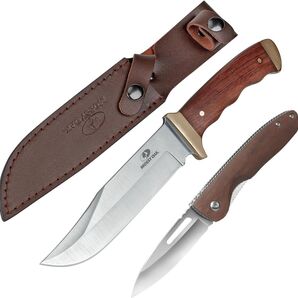 MOSSY OAK ナイフセット シースナイフ&折畳みナイフ 天然ウッドハンドル 全長275mm&166mm 専用シース付き