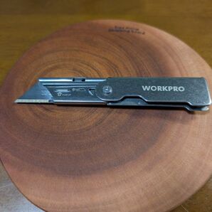 WORKPRO 超コンパクト 折畳みカッター ステンレス製 SK5ブレード使用 ベルトクリップ付き ライナーロック