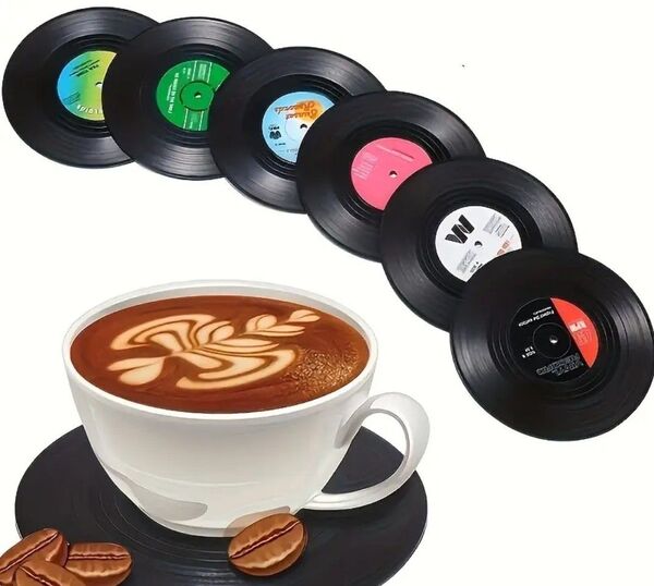 レコード風 木製コースター4枚セット☆ おしゃれ インテリア 擦れあり