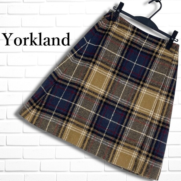 ◆美品◆ Yorkland ヨークランド ウール ツイード チェック スカート レディース 11 L ◆日本製 送料無料◆ 0345D◇