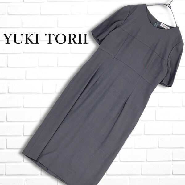 ◆美品◆ YUKI TORII ユキトリイ 半袖 ロング ワンピース グレー レディース 38 M ◆日本製 送料無料◆ 1475D◎