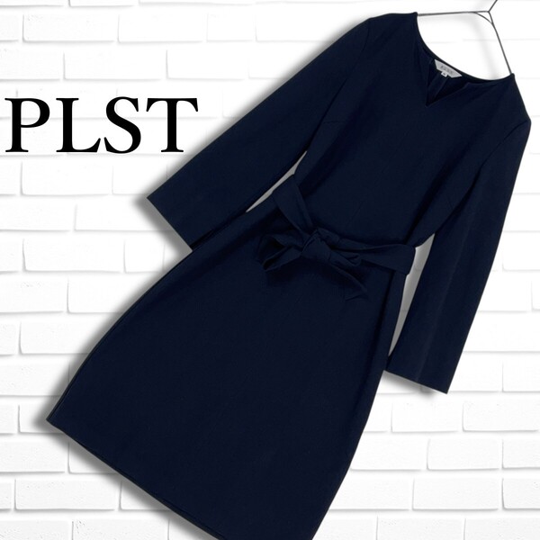 ◆美品◆ PLST プラステ ストレッチ 長袖 ロング ワンピース 黒 ブラック レディース XS ◆送料無料◆ 3625D□