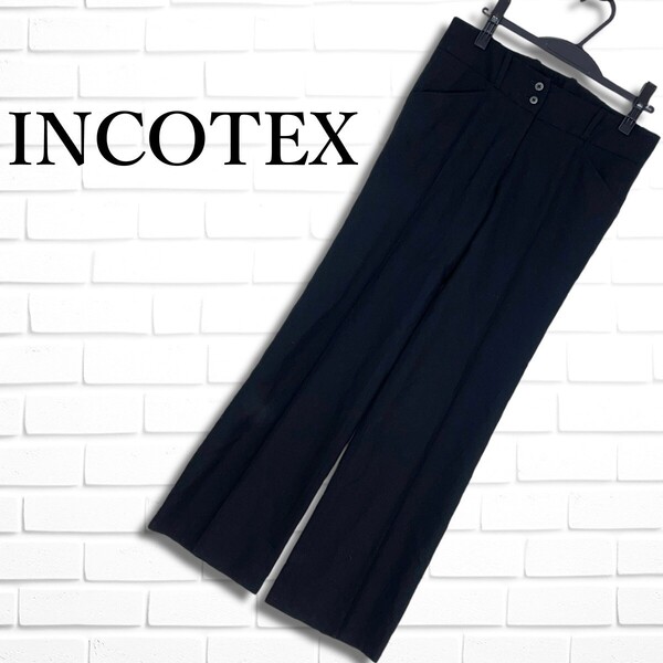◆美品◆ INCOTEX インコテックス スラックス パンツ 黒 ブラック レディース ◆日本製 送料無料◆ 4165D□