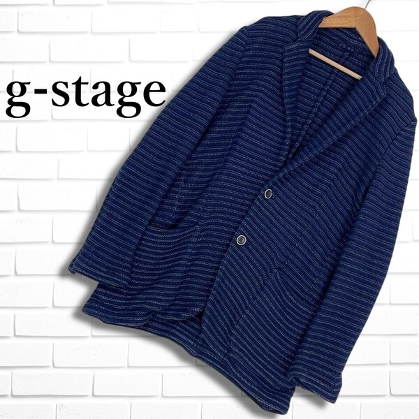 ◆美品◆ g-stage ジーステージ イタリア生地 リネン 麻 ブレンド コットン ニット テーラード ジャケット 紺 ネイビー メンズ 46 4525D□