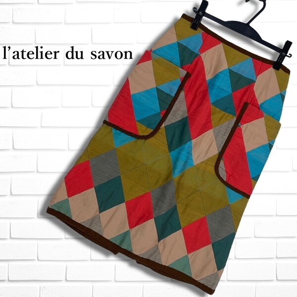 ◆美品◆ l'atelier du savon アトリエドゥサボン ウール ブレンド 総柄 ロング スカート レディース F ◆日本製 送料無料◆ 4685D◇