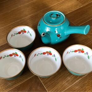 【昭和レトロ】有田焼 香蘭社 金縁小菊柄 茶器揃 急須&湯呑4客セット