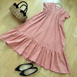 nano universe ロングワンピース 吉川ひなの【36】麻 綿 ピンク
