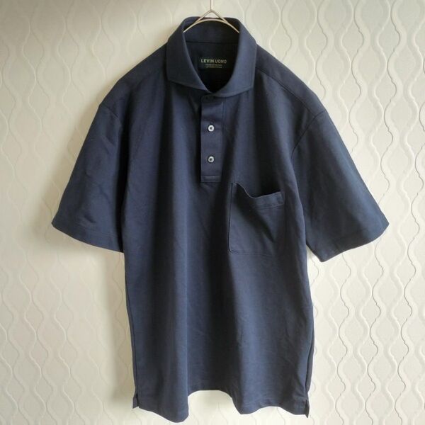 LEVIN UOMO半袖ポロシャツ トップス 無地 ビジネス ネイビー