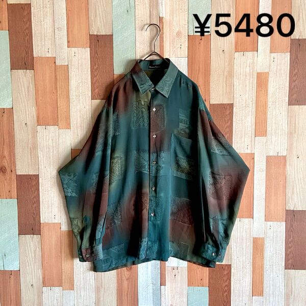 90s 00s vintage 古着 総柄シャツ 配色良 ポリエステル y2k