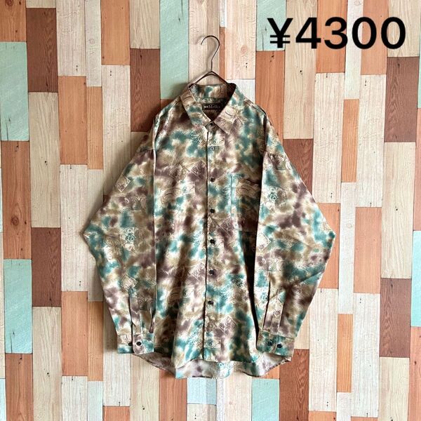 90s 00s vintage 古着 レトロ柄 総柄シャツ ポリエステル y2k