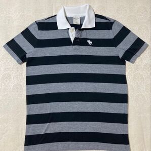 Abercrombie&Fitch ボーダー柄ポロシャツ グレー×ブラック キッズ 140 150 アバクロ 美品