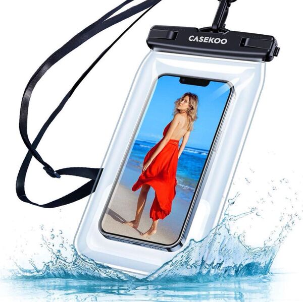 スマホ 防水ケース IPX8認定 完全防水 水に浮く クリア 顔認証 お風呂 最大6.7インチ対応 ブラック iPhone