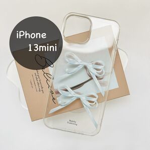 iPhone13mini リボン柄 クリアケース ブルー 未使用