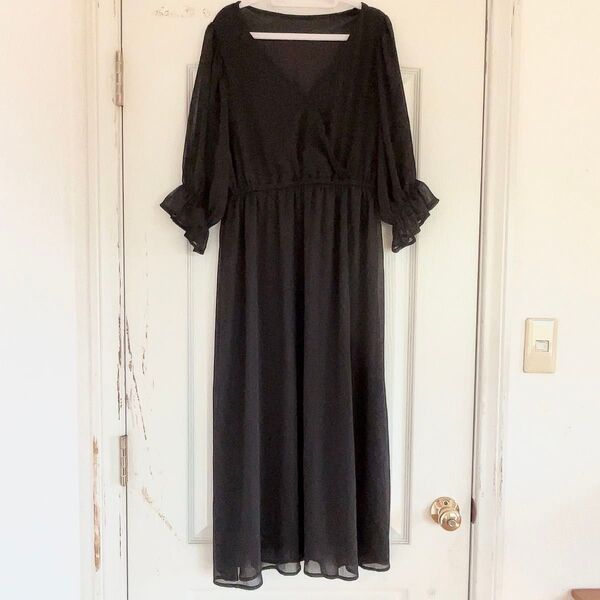 カシュクールワンピース Lサイズ ブラック ロング丈