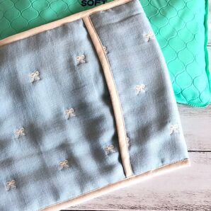 ふんわりガーゼのアイス枕カバー リボン ブルー ハンドメイド 六重織ガーゼ アイスノン 氷枕