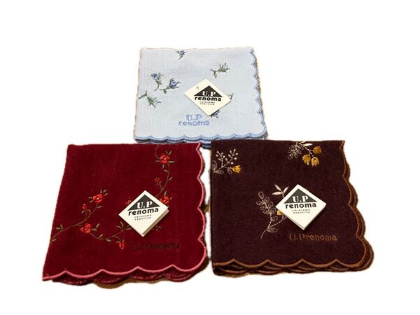 U.P renoma ハンカチ 刺繍 3枚セット 未使用タグ付き