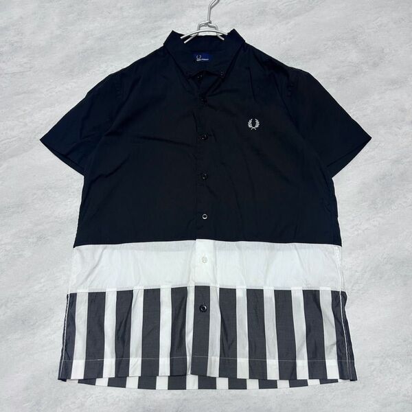 フレッドペリー マルチパターン ブラック Sサイズ 半袖シャツ ストライプ FRED PERRY