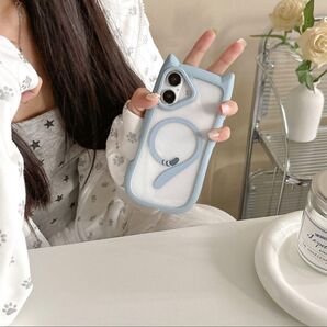 新品可愛い 猫耳 韓国Galaxy S25ケース MagSafe 対応 ブルー ギャラクシーカバー