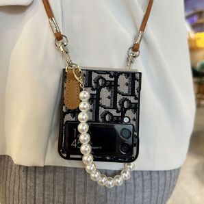 新品入荷 Galaxy Z Flip6ケース ショルダー パールストラップ 可愛い 韓国 大人気 ギャラクシーZフリップ6