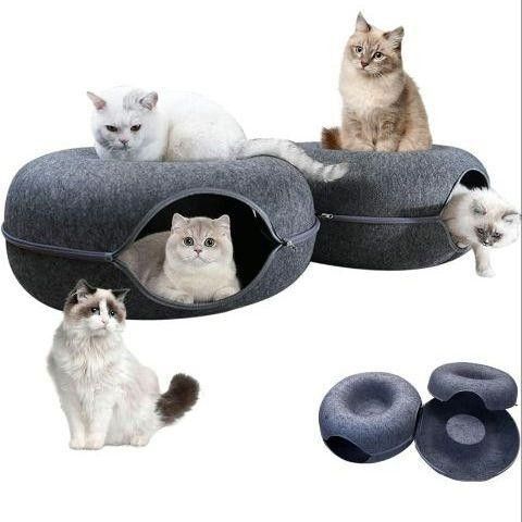 ドーナツ型 キャットハウス 猫 ハウス トンネル ベッド 多頭飼い ダブル