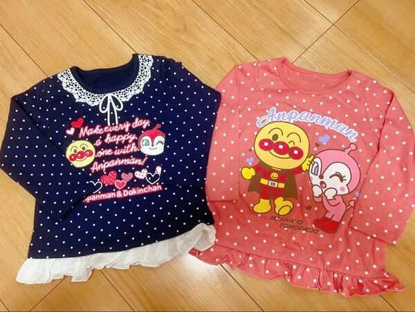 女の子 水玉 Tシャツ 長袖 アンパンマン ドキンちゃん 2点セット