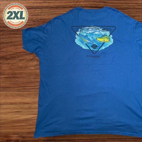 【US古着】コロンビア Columbia ブルー XXL 魚 釣り アニマル PFG Tシャツ 半袖 プリント メンズ レディース