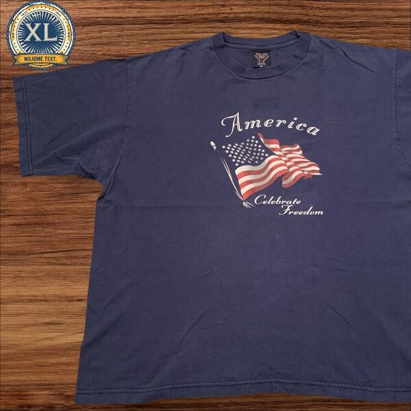 【US古着】UST'S 90'〜00' ネイビー XL 短丈 アメリカ USA Tシャツ 半袖 プリント メンズ レディース