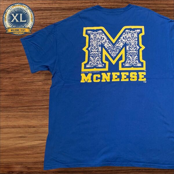【US古着】ギルダン ブルー XL mcneese Tシャツ 半袖 バックプリント メンズ レディース