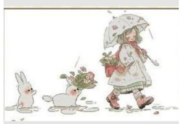 クロスステッチキット うさぎと少女 印刷なし