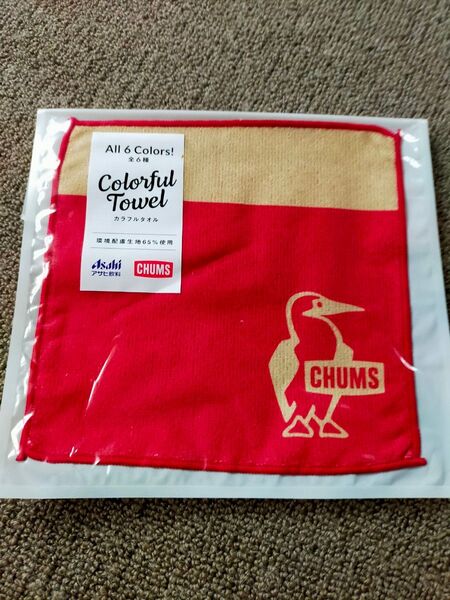 赤 チャムス CHUMS カラフルタオル ハンカチ Asahi アサヒ飲料