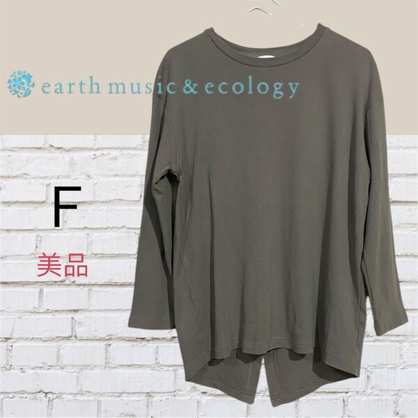 earth music&ecology ロンT カットソー グレイベージュ F 体型カバー ゆったり