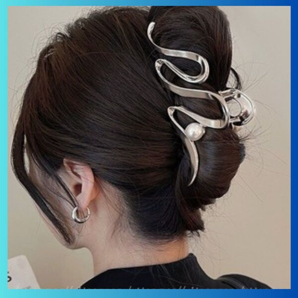 パール シルバー ヘアクリップ バンスクリップ ライブ 結婚式 髪留め 大きめ バングル