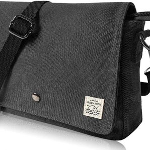 【ポケット代わりの ミニショルダー ★】 高品質コットン チャコール グレー 丈夫 メローノーツ マチあり サコッシュ 未使用