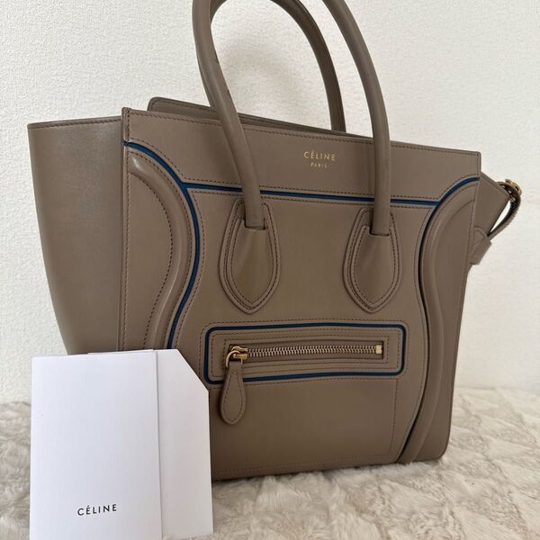 CELINE ラゲージ マイクロショッパー グレージュ/ブルーライン