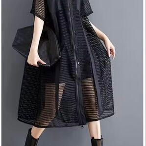 【新品】シャツワンピ メッシュ ロック ゴシック ロングシャツ