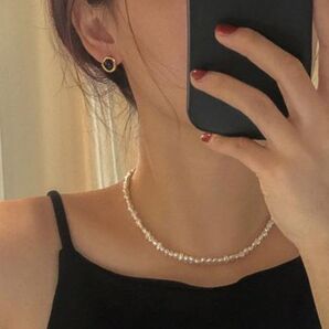 パールネックレス 不揃いパール 極小パール 淡水パール風 ゴールド 留め具 パール ネックレス 真珠 人気 シンプル