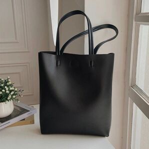 ブラック ショルダー トート バッグ PU レザー 参観 学校行事 フォーマル シンプル 冠婚葬祭 サブバッグ シック 黒 大人気