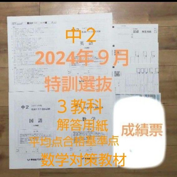 早稲田アカデミー中2 【最新版】2024年9月特訓クラス選抜試験 3教科 解答用紙