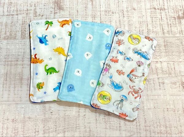 ハーフハンカチ キッズ 子供用 ダブルガーゼ タオルハンカチ 通園 通学 ダブルガーゼハンカチ ハンドメイド