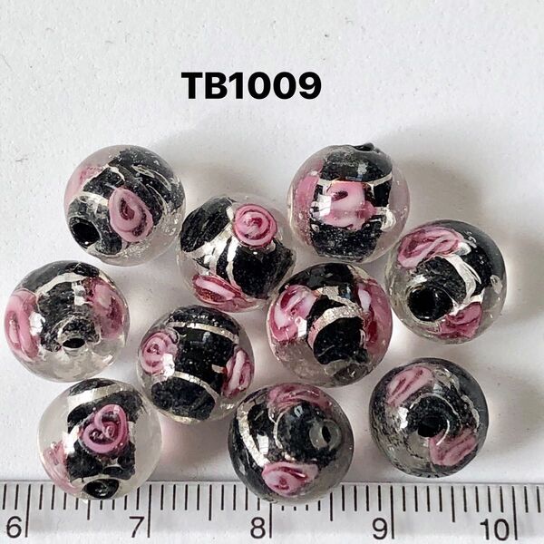 薔薇トンボ玉ラウンド10mm 、10個セット売り